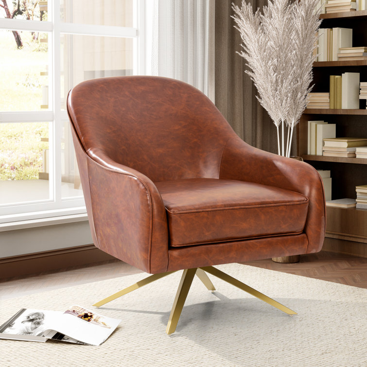 Tan leather best sale swivel armchair